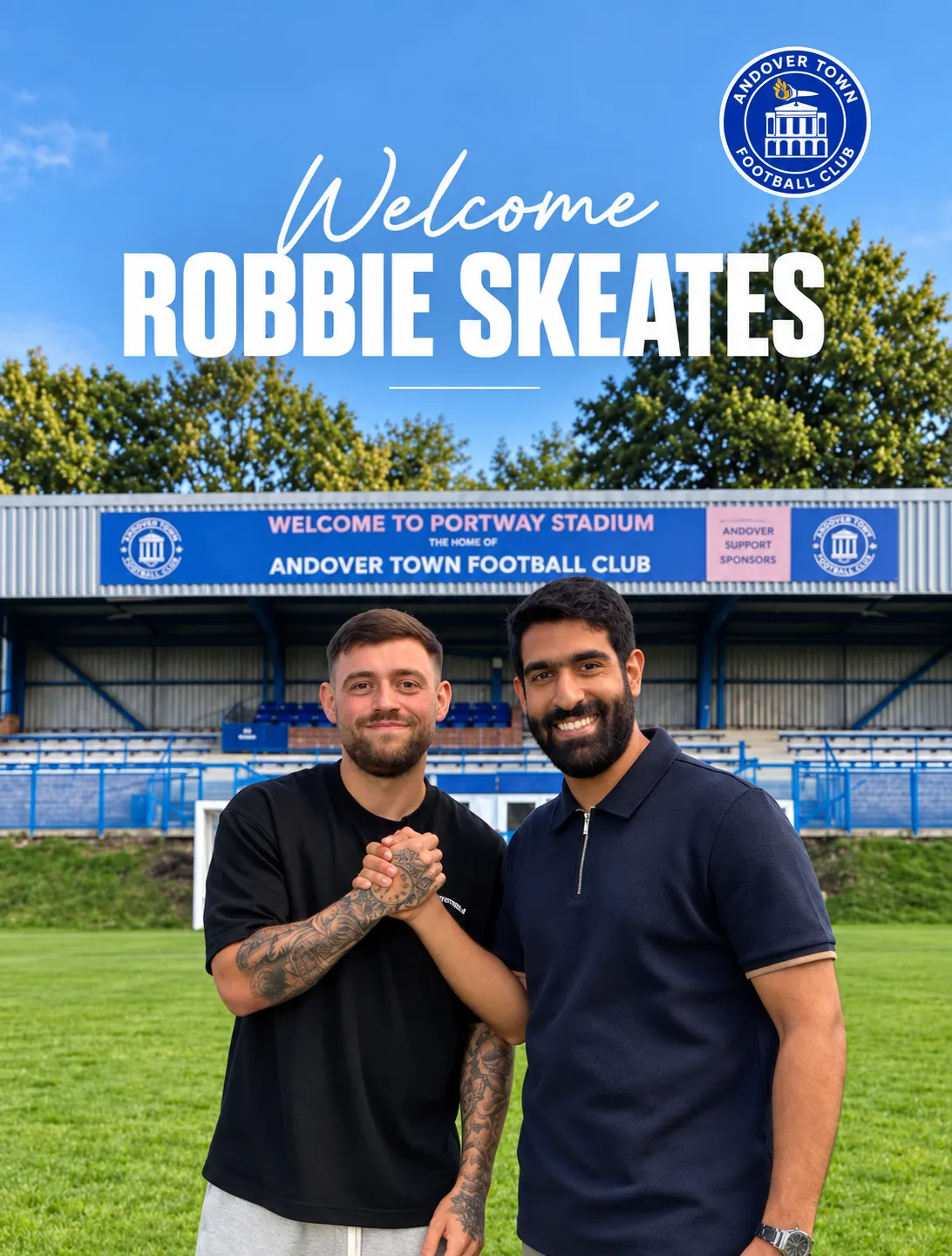 Robbie Skeates with Andover Town FC Chief Executive Mohammad Alkandari following his appointment as First Team Manager.